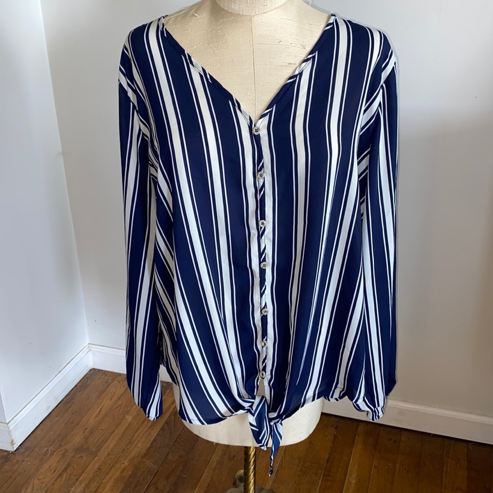 Rue+ 3X navy and off white stripe top